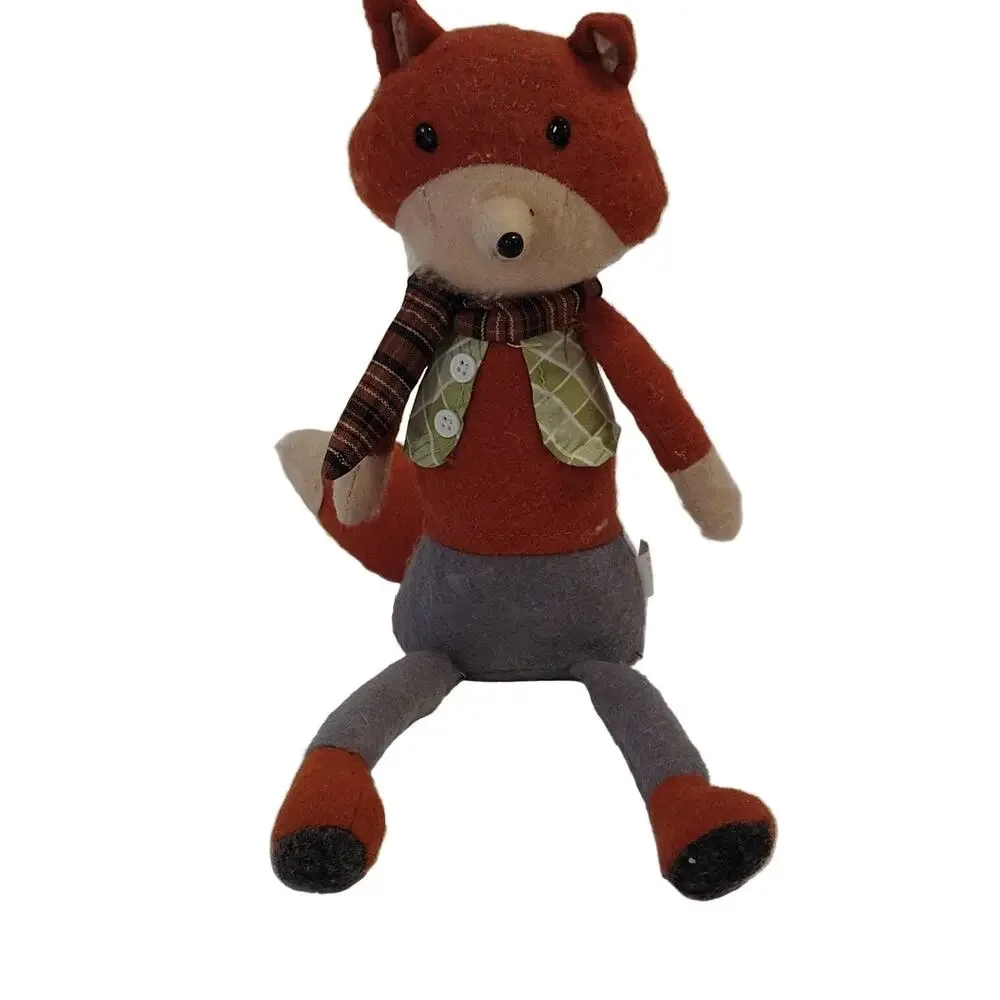 Target Orange Brown Fox Plush Felt Stuffed w/ Scarf Vest Fall Shelf Sitter